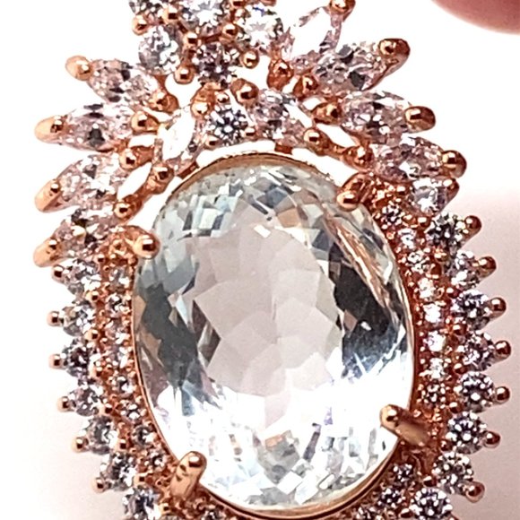 Aquamarine 6.70ct Rose Gold Solid Silver Pendant - Picture 2 of 7